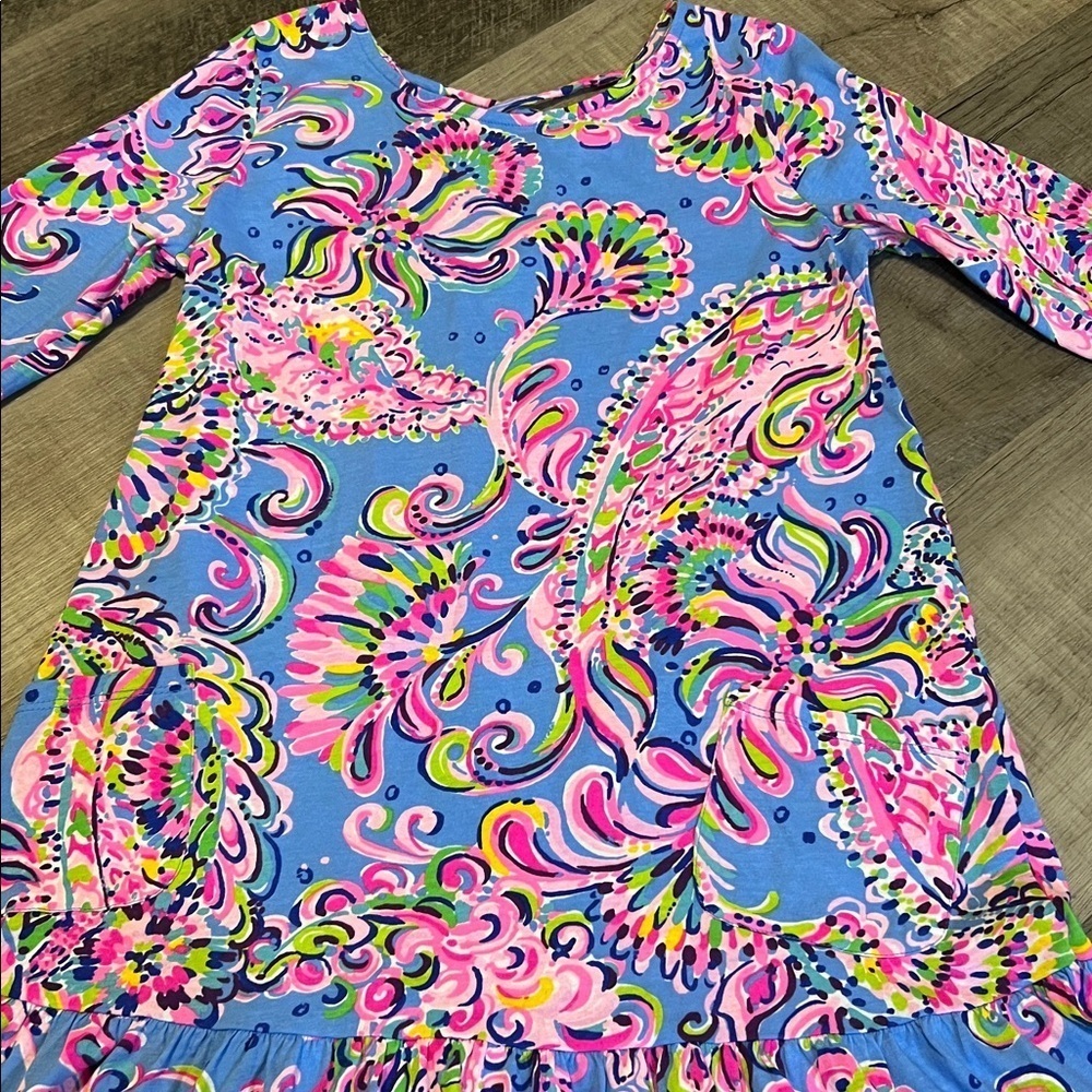 🛍️BOGO FREE Lilly Pulitzer Girl’s Jena Dress Mermaid Grotto size XL 12-14 - Picture 2 of 5